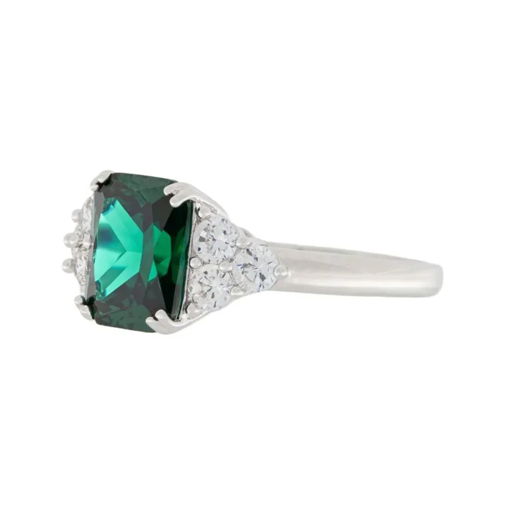 Gold Coast Platinum Plated Emerald and Cubic Zirconia Statement Ring, Size 6